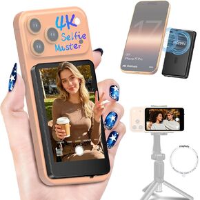 Moman Vlog Selfie Monitor Screen for iPhone 7-17 Series, 4K 60fps & Encrypted Private Wireless, Magnetic Back Camera Monitor, P2P Wireless, 164 ft Range for TikTok, YouTube, Photo & Video Kits, Black in Saudi Arabia