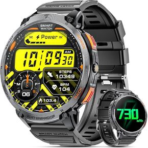 Military Smart Watches for Men, 1.85" HD Large Screen Smart Watch, Flashlight/730mAh/110+ Sports Modes Fitness Tracker Watch, Waterproof Mens Smart Watch for Android Phones iPhone Compatible in Saudi Arabia
