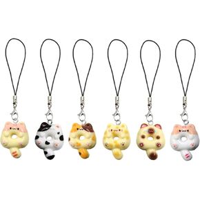 6 قطع لطيف القط دونات الهاتف سحر مجموعة، Kawaii القط الهاتف حقيبة سحر الملحقات Y2K PhoneStrap in Kuwait