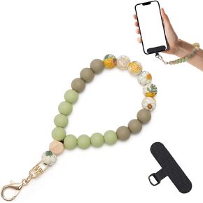 Lostars Silicone Beaded Phone Wrist Strap for Women – Elastic Phone Bracelet Wristlet with Tether Tab (Khaki Daisy) in Saudi Arabia