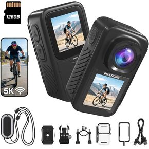 PiXLRUSH 4K Dual-Screen Mini Body Camera, 5K Enhanced 64MP POV Action Camera with 130° Wide Angle & 30M Waterproof, EIS, Magnetic Body, WiFi & App Control, 128GB Storage for Cycling, Travel, Vlog in Kuwait