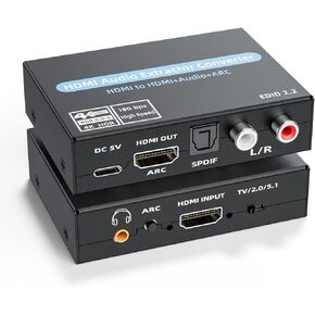 HDMI Audio Extractor Converter, 4K@60Hz Audio Adapter with Optical SPDIF + 3.5mm Stereo + Analog RCA L/R Audio Adapter, HDMI ARC Converter Supports 5.1 HDCP 2.2 HDR 18Gbps, for PS5 Xbox HDTV in Saudi Arabia