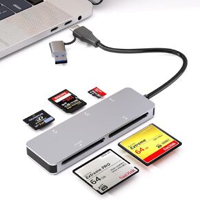 قارئ بطاقات CFast 2.0، 5 في 1 USB A وUSB C قارئ بطاقات CFast/SD/Micro SD/XD/CF، محول بطاقات ذاكرة متعددة بسرعة 5 جيجابت في الثانية قراءة متزامنة لبطاقات CFast/CF/SD/TF/XD للكاميرا/الكمبيوتر/الهاتف/الكمبيوتر الشخصي in Kuwait
