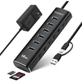 موزع USB 3.2/USB C مزود بـ 8 منافذ من Rosonway مع 6 منافذ USB-A 3.2 بسرعة 10 جيجابت في الثانية، وقارئات بطاقات SD/TF، ​​وكابل USB بطول 3.3 قدم ومحول طاقة 12 فولت/2 أمبير، وموزع USB موسع لأجهزة الكمبيوتر المحمول والكمبيوتر الشخصي in Kuwait
