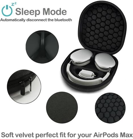 حافظة ذكية لأجهزة Apple AirPods Max/AirPods Max 2، حقيبة حمل للسفر ذات هيكل صلب مع دعم وضع السكون، حماية غطاء قرص العسل، منظم تخزين محمول لسماعات الرأس والملحقات (رمادي فحمي) in Saudi Arabia