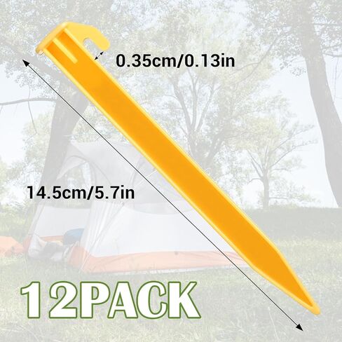 12Pcs Plastic Tent Stakes, 5.7Inch Heavy Duty Beach Tent Pegs Canopy Stakes for Camping Gardening Backpacking Tents Pegs Spike Hook, Durable Garden Landscape Stake Tents Spikes for Outdoor Garden in Saudi Arabia