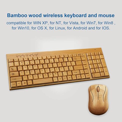 Vikye Keyboard and Mouse Set, 2.4GHz Wireless Plug and Play Bamboo Computer Wireless Devices, Wireless Connection Wood Computer Control Devices for Office (Keyboard) in Saudi Arabia