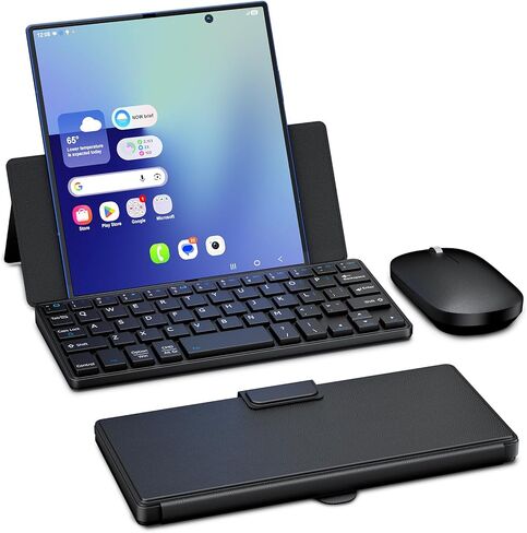 Ultra-Compact Keyboard & Mouse for Samsung Galaxy Z Fold 7/6/5, Portable Mini Wireless Keyboard for Travel, Dual-Bluetooth Channel & Adjustable Kickstand & Leather Cover Case for Motorola Razr Fold in Saudi Arabia
