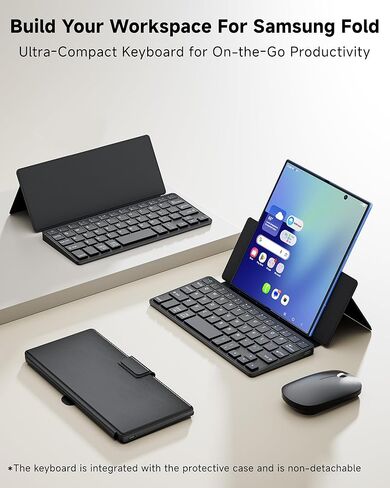 Ultra-Compact Keyboard & Mouse for Samsung Galaxy Z Fold 7/6/5, Portable Mini Wireless Keyboard for Travel, Dual-Bluetooth Channel & Adjustable Kickstand & Leather Cover Case for Motorola Razr Fold in Saudi Arabia