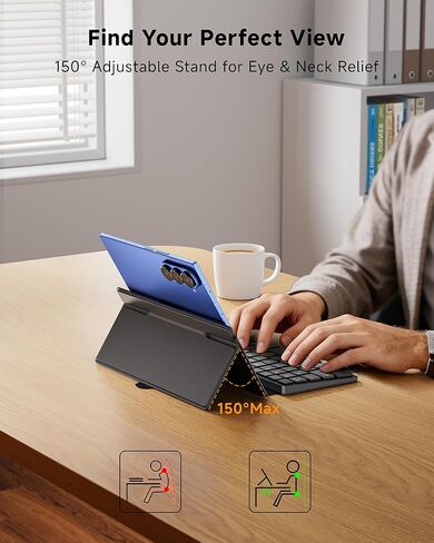 Ultra-Compact Keyboard & Mouse for Samsung Galaxy Z Fold 7/6/5, Portable Mini Wireless Keyboard for Travel, Dual-Bluetooth Channel & Adjustable Kickstand & Leather Cover Case for Motorola Razr Fold in Saudi Arabia