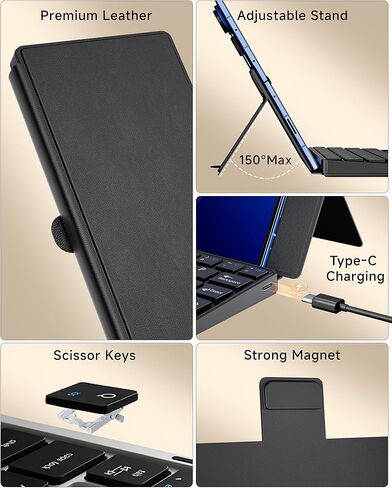 Ultra-Compact Keyboard & Mouse for Samsung Galaxy Z Fold 7/6/5, Portable Mini Wireless Keyboard for Travel, Dual-Bluetooth Channel & Adjustable Kickstand & Leather Cover Case for Motorola Razr Fold in Saudi Arabia
