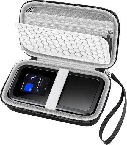 حافظة جهاز التوجيه الصلب للسفر من Boobowl لجهاز NETGEAR Nighthawk 5G Mobile Hotspot M7، منظم حامل جهاز التوجيه WiFi 7 المحمول مع حزام قابل للفصل، وسادة صدمات وجيب شبكي للسفر (أسود، 5G) in Kuwait