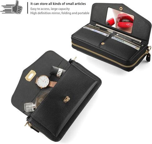 Crossbody Wallet Case for iPhone 17 Pro Max, Magnetic Detachable PU Leather Case with Card Holder, Wristlet & Shoulder Strap, Zipper Pocket, RFID Purse Case for Women - Black in Saudi Arabia