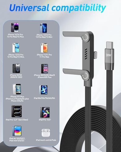 حامل غير مرئي USB C إلى كابل شاحن Lightning، MFi 30W PD شحن سريع جانبي سلك شاحن iPhone، كابل 4.9 قدم من النوع C إلى Lightning مع حامل معدني قابل للتعديل 360 درجة للألعاب والمكتب والمنزل in Kuwait