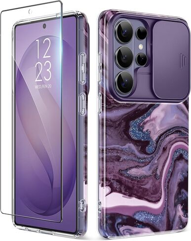 GVIEWIN for Samsung Galaxy S26 Ultra Case with Slide Camera Cover, [Screen Protector] [Shockproof Military Grade Drop Protection] Marble Slim Fit Hard PC Phone Cover S26 Ultra 6.9" 2026 (Quicksand) in Saudi Arabia
