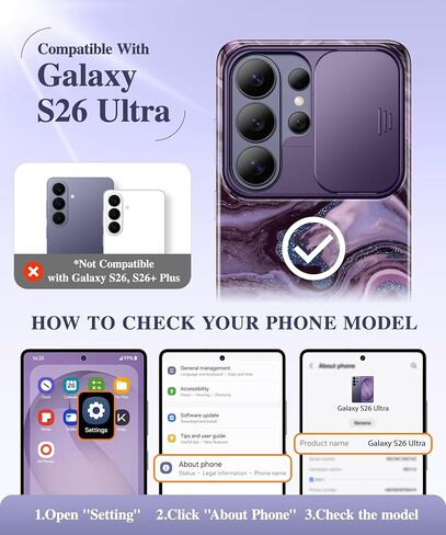 GVIEWIN for Samsung Galaxy S26 Ultra Case with Slide Camera Cover, [Screen Protector] [Shockproof Military Grade Drop Protection] Marble Slim Fit Hard PC Phone Cover S26 Ultra 6.9" 2026 (Quicksand) in Saudi Arabia