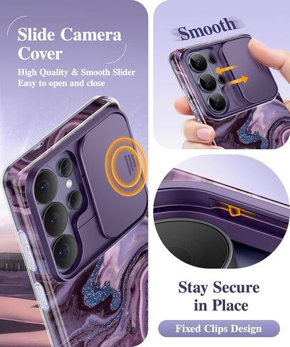 GVIEWIN for Samsung Galaxy S26 Ultra Case with Slide Camera Cover, [Screen Protector] [Shockproof Military Grade Drop Protection] Marble Slim Fit Hard PC Phone Cover S26 Ultra 6.9" 2026 (Quicksand) in Saudi Arabia