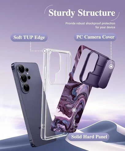GVIEWIN for Samsung Galaxy S26 Ultra Case with Slide Camera Cover, [Screen Protector] [Shockproof Military Grade Drop Protection] Marble Slim Fit Hard PC Phone Cover S26 Ultra 6.9" 2026 (Quicksand) in Saudi Arabia
