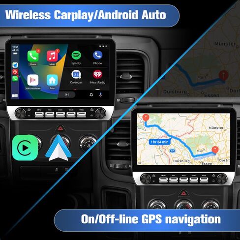 Android 15 Car Radio for Dodge Ram 2013-2019 1500 2500 3500, 10 Inch Stereo with Keys and knobs, 2GB+64GB, Wireless CarPlay Android Auto GPS FM WiFi SWC (Only fit Manual AC) in Saudi Arabia