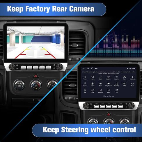 Android 15 Car Radio for Dodge Ram 2013-2019 1500 2500 3500, 10 Inch Stereo with Keys and knobs, 2GB+64GB, Wireless CarPlay Android Auto GPS FM WiFi SWC (Only fit Manual AC) in Saudi Arabia
