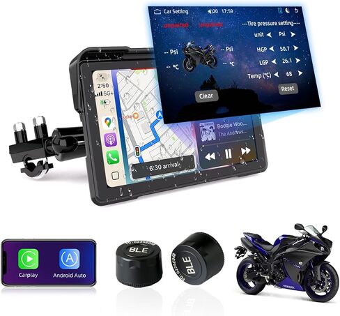 2026 7 Inch HD Motorcycle Carplay Screen with TPMS, Apple CarPlay & Android Auto, GPS Navigation, Voice Control, IP67 Waterproof, Brightness Adjustment, Screen Lock PIN, Bluetooth in Saudi Arabia