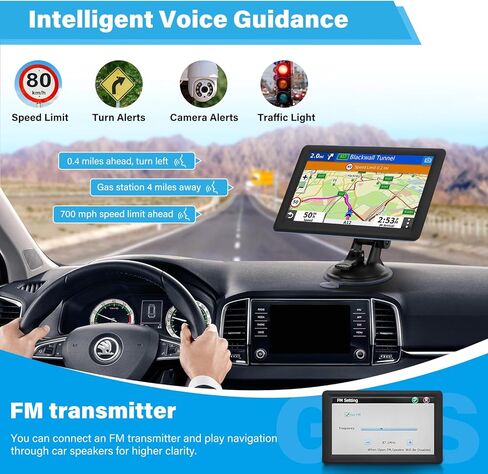 جهاز ملاح GPS لشاحنة السيارة RV، شاشة لمس 7 بوصة، أحدث خريطة لعام 2026، نظام ملاحة لتذكير الاتجاه المنطوق بالصوت الحقيقي، نظام تحديد المواقع العالمي للمركبة مع السرعة والتحذير من الضوء الأحمر (أزرق) in Kuwait