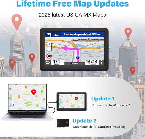 جهاز ملاح GPS لشاحنة السيارة RV، شاشة لمس 7 بوصة، أحدث خريطة لعام 2026، نظام ملاحة لتذكير الاتجاه المنطوق بالصوت الحقيقي، نظام تحديد المواقع العالمي للمركبة مع السرعة والتحذير من الضوء الأحمر (أزرق) in Kuwait