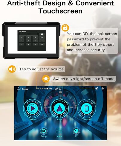 2026 7 Inch HD Motorcycle Carplay Screen with TPMS, Apple CarPlay & Android Auto, GPS Navigation, Voice Control, IP67 Waterproof, Brightness Adjustment, Screen Lock PIN, Bluetooth in Saudi Arabia