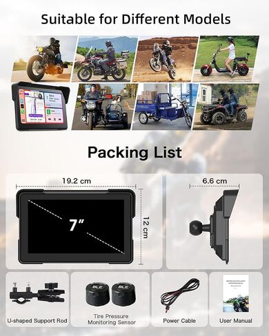 2026 7 Inch HD Motorcycle Carplay Screen with TPMS, Apple CarPlay & Android Auto, GPS Navigation, Voice Control, IP67 Waterproof, Brightness Adjustment, Screen Lock PIN, Bluetooth in Saudi Arabia