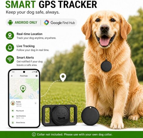 جهاز تعقب الحيوانات الأليفة، طوق GPS للكلاب (Android فقط) علامة ذكية، مقاوم للماء متوافق مع Google Find My، بدون رسوم شهرية، طوق ذكي لحلول التتبع لسلامة الحيوانات الأليفة، مثالي للكلاب الصغيرة والكبيرة [1 جهاز تتبع + 2 حقيبة] in Kuwait