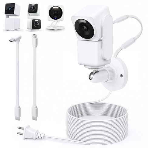 delilyn 2in1 25ft Power Cable with Adapter & Wall Mount for WYZE Duo Cam Pan, WYZE Cam Pan V4/V3/V2, Weatherproof Flat Charging Cable with Adjustable Brackets for WYZE Cam, 360° Rotation + 90° Tilt in Saudi Arabia