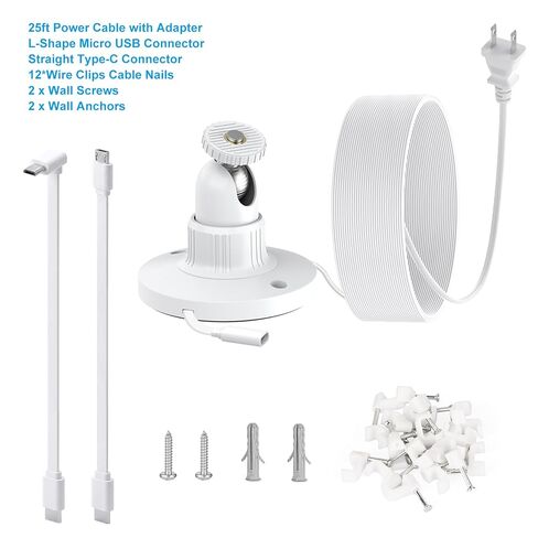 delilyn 2in1 25ft Power Cable with Adapter & Wall Mount for WYZE Duo Cam Pan, WYZE Cam Pan V4/V3/V2, Weatherproof Flat Charging Cable with Adjustable Brackets for WYZE Cam, 360° Rotation + 90° Tilt in Saudi Arabia