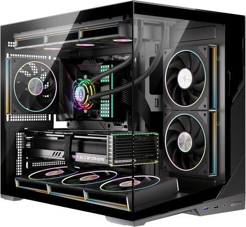 حافظة كمبيوتر ESGAMING M-ATX Mini Tower، دعم 360 مم RAD، قاعدة مائلة 8 درجات، حافظة كمبيوتر ألعاب من الزجاج المقوى رؤية كاملة 270 درجة - صفر أبيض بدون مروحة in Saudi Arabia