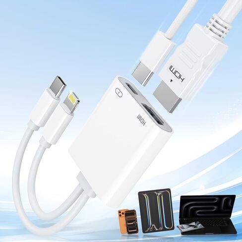 محول USB-C وLightning إلى HDMI لأجهزة iPhone iPad إلى TV 4K@60 هرتز معتمد من Apple MFi Lightning/Type-C Digital AV HDMI محول 2.0 سلك متوافق مع iPhone 17 16 15 14 ipad Samsung، Switch 60W PD in Saudi Arabia