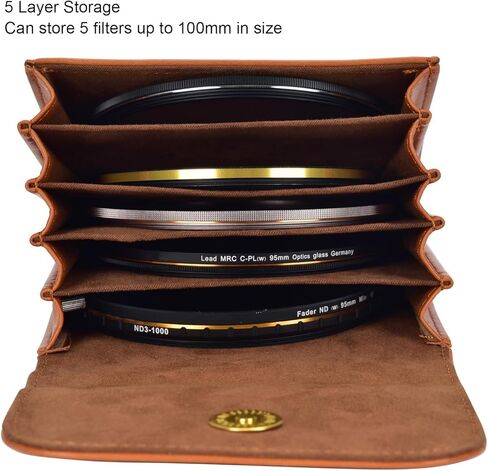 Luqeeg Camera Lens Filter Case, 5 Layer PU Leather Filter Pouch for DSLR, Water Tolerance Shockproof Thickened Storage Bag for Filters Up to 100mm, Retro Style in Saudi Arabia