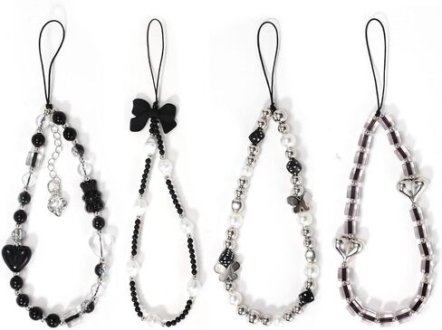 4pcs Crystal Beaded Phone Charms, Cell Phone Wrist Strap Beaded Lanyard Charms Keychain Bracelet Strap for Women Camera Key Purse in Saudi Arabia