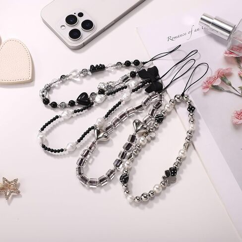 4pcs Crystal Beaded Phone Charms, Cell Phone Wrist Strap Beaded Lanyard Charms Keychain Bracelet Strap for Women Camera Key Purse in Saudi Arabia