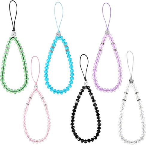 6 PCS Beaded Phone Wrist Strap, Wrist Beads Chain Bracelet Sparkling Short Hand Bling Crystal Cell Phone Wristlet Straps for Women Phones Bracelet Strap Charm for Girl Women in Saudi Arabia