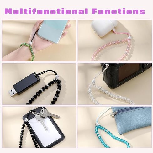 6 PCS Beaded Phone Wrist Strap, Wrist Beads Chain Bracelet Sparkling Short Hand Bling Crystal Cell Phone Wristlet Straps for Women Phones Bracelet Strap Charm for Girl Women in Saudi Arabia