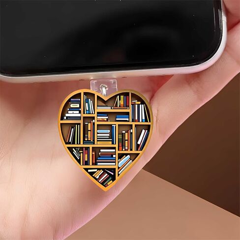 Heart shaped Bookshelf Dust Plug Acrylic Charms for electronic products,Type-C Charging Port Dust Plugs Pendant Compatible with E-Reader Phone Tablet, Gift for Christmas, Birthday, Anniversary Day in Saudi Arabia