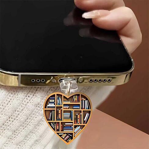 Heart shaped Bookshelf Dust Plug Acrylic Charms for electronic products,Type-C Charging Port Dust Plugs Pendant Compatible with E-Reader Phone Tablet, Gift for Christmas, Birthday, Anniversary Day in Saudi Arabia