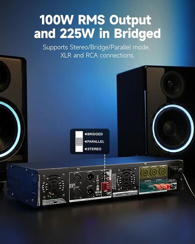Donner Power Amplifier, 2 Channel Audio Amplifier with Bluetooth 5.3, EQ Controls, 100W RMS and 225W @4Ω Bridgeable, Versatile Inputs, for Home Party, Live Sound, DJs and Garage, MAMP7 in Saudi Arabia