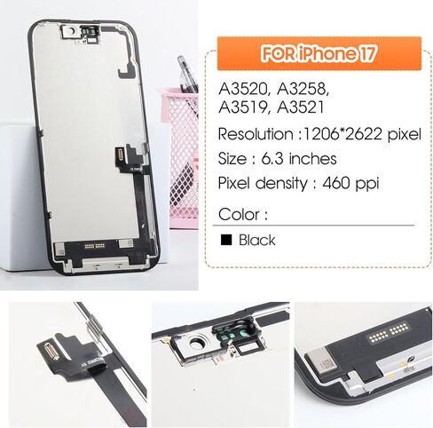 شاشة Incell لشاشة iPhone 17 البديلة لشاشة iPhone 17 LCD A3520، A3258، A3519، A3521 أجزاء إصلاح مجموعة التحويل الرقمي ثلاثية الأبعاد (أسود بدون إطار) in Saudi Arabia