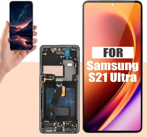 for Samsung Galaxy S21 Ultra Screen Replacement, OLED Display Assembly with Black Frame & Full Repair Tool Kit, Easy DIY Installation for SM-G998B SM-G998U - Cracked Screen Fix in Saudi Arabia
