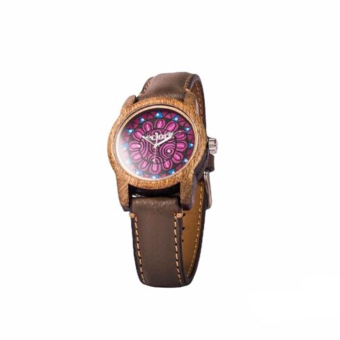 Eclock | ساعة خشبية للنساء ، تفاصيل Chaquira | Huichol Iridescent Blue | هدية مثالية لصديقة ، أمي ، ابنة ، عيد ميلاد ، ذكرى السنوية. مصنوع يدويًا ومصممًا في المكسيك. قطر 35 مم. in Saudi Arabia