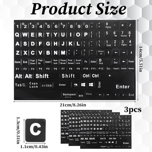 Keyboard Letter Stickers, 3 Pcs Universal English Keyboard Stickers Replacement Matte Black Background and White Big Letter for PC Computer Laptop Desktop in Saudi Arabia