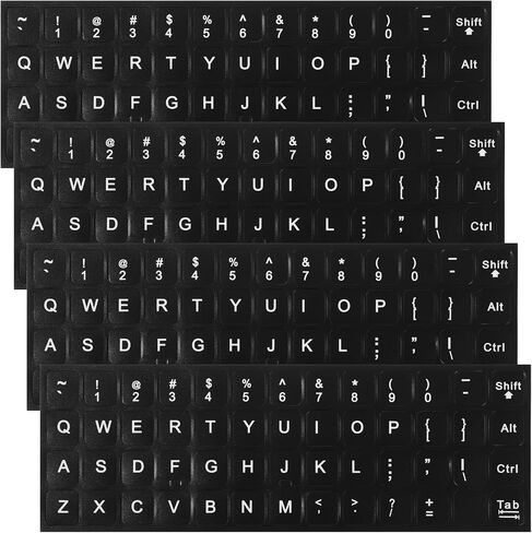 4 PCS Universal English Keyboard Letter Stickers, Black Background with White Lettering, Keyboard Stickers for Laptop, Desktop, and Computer Keyboards in Saudi Arabia