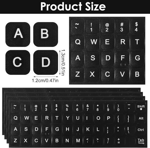 4 PCS Universal English Keyboard Letter Stickers, Black Background with White Lettering, Keyboard Stickers for Laptop, Desktop, and Computer Keyboards in Saudi Arabia