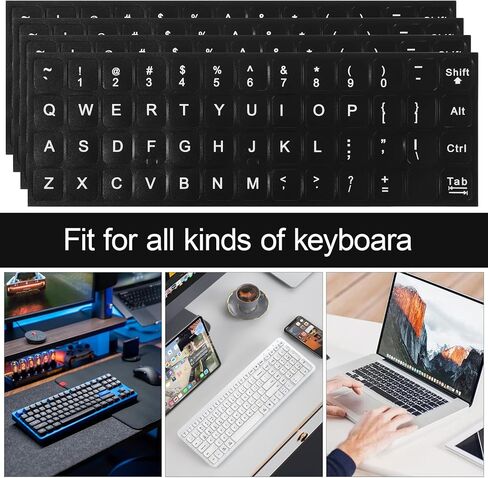 4 PCS Universal English Keyboard Letter Stickers, Black Background with White Lettering, Keyboard Stickers for Laptop, Desktop, and Computer Keyboards in Saudi Arabia