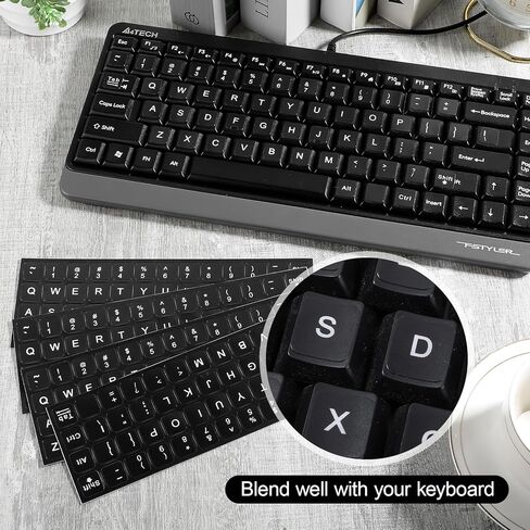 4 PCS Universal English Keyboard Letter Stickers, Black Background with White Lettering, Keyboard Stickers for Laptop, Desktop, and Computer Keyboards in Saudi Arabia